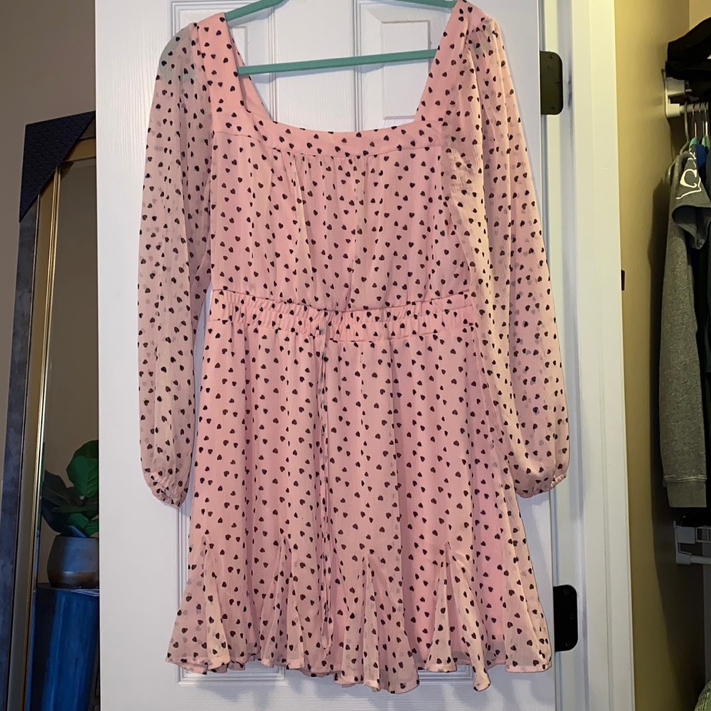 Square Neck Pink and Black Heart Dress